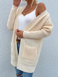 SHEIN LUNE 双口袋落肩开衫 - 杏色 - 查看 5