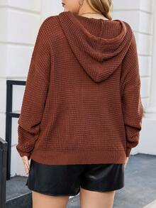 Calvaya Hơn Túi kangaroo Thả vai Dây rút áo có mũ Áo len - Cà phê nâu - Xem 2