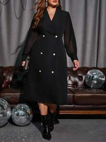 SHEIN Privé Hơn Khăn quàng Đôi ngực Đầm - màu đen - Xem 1