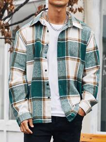 Manfinity Homme Nam Plus In kẻ sọc Nút Lên Áo khoác kiểu sơ mi - màu xanh lá - Xem 1