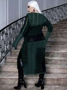 Calvaya Plus Square Neck Ripped Sweater Dress Without Belt - Dark Green - View 2