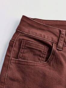 SHEIN MOD 女士實色牛仔喇叭褲 - 咖啡棕 - 查看 5