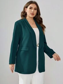 SHEIN Clasi 大碼青果領開門襟外套 - 綠色 - 查看 3