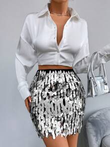 EURMUSE Women's Sparkly Skirt - Silver - View 1