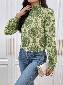 SHEIN VCAY Blusa De Cuello Alto Con Estampado Completo - Multicolor - Ver 3