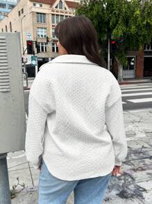SHEIN Essnce Talla grande Camiseta de hombros caídos unicolor - Blanco - Ver 2