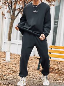 Manfinity Hypemode Men Plus Letter Graphic Sweatshirt & Sweatpants - Black - View 5