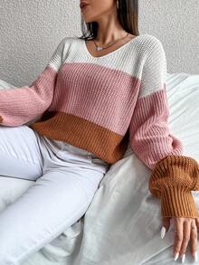 SHEIN Frenchy Khối màu Thả vai Áo len - Hồng - Xem 4