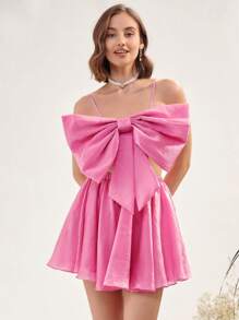 Enchnt Big Bow Front Cami Top & Flare Skirt - Pink - View 4