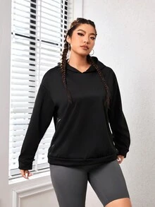 SHEIN Daily&Casual Hơn Thả vai áo có mũ Áo nỉ thể thao - màu đen - Xem 6