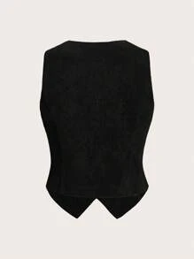 SHEIN EZwear 前紐扣馬甲西裝外套 - 黑色 - 查看 2