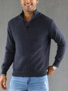 Manfinity Men Solid Button Front Sweater - Dark Grey - View 7