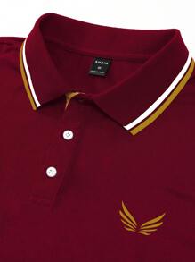 Manfinity Homme 男士翅膀印花條紋 Polo 衫 - 酒紅色 - 查看 4