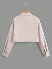 SHEIN EZwear Túi có nắp Thả vai Vải to sợi Áo khoác - Màu Khaki - Xem 2