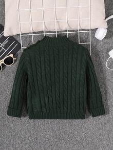 SHEIN Trẻ Con trai Cổ giả Xoắn Dan Áo len - màu xanh lá - Xem 2