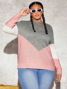 SHEIN CURVE+ พลัสไซส์ สเวตเตอร์ บล็อคสี พร้อม ไหล่ตก - มัลติคัลเลอร์ - ดู 3