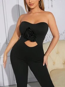 SHEIN SXY Cut Out Front Tube Unitard Jumpsuit - Black - View 5