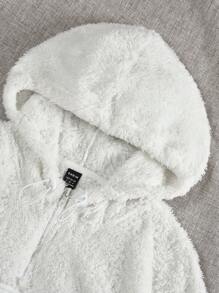 SHEIN EZwear Half Zip Drop Shoulder Teddy Sweatshirt - White - View 5