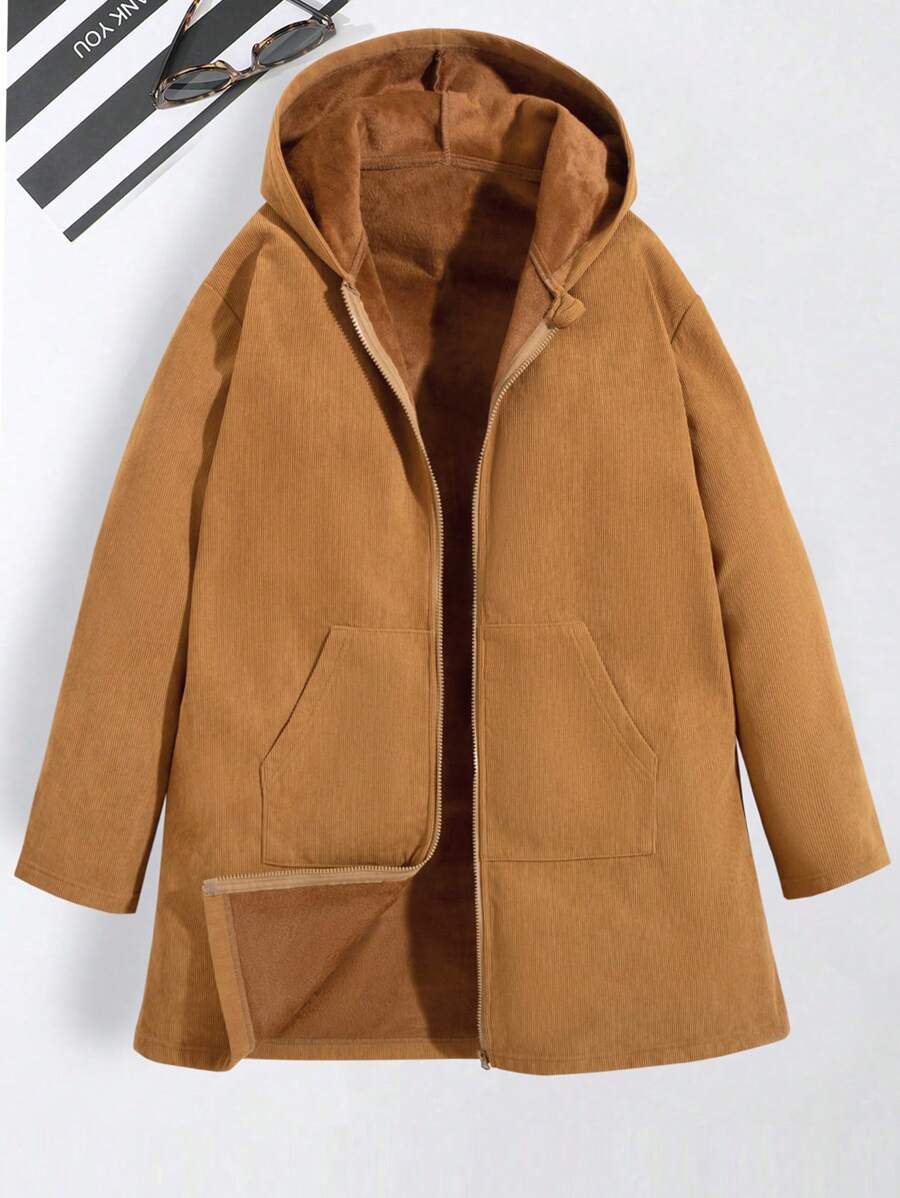 SHEIN Unity Women's Plush Lined Warm Jacket, Family Pack (Sold Separately In 3 Pieces) - Brown - View 1