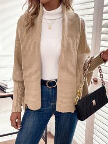 SHEIN LUNE Áo khoác cardigan thiết kế thường ngày tay cánh dơi - Màu Khaki - Xem 3