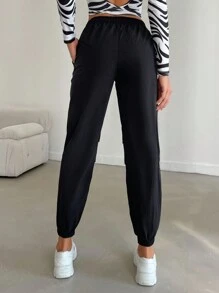 EURMUSE Solid Elastic Waist Pants - Army Green - View 2