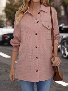 EMERY ROSE 1 pieza Camisa de hombros caídos con bolsillo con solapa con botón delantero - Rosa - Ver 6