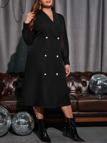 SHEIN Privé Hơn Khăn quàng Đôi ngực Đầm - màu đen - Xem 5