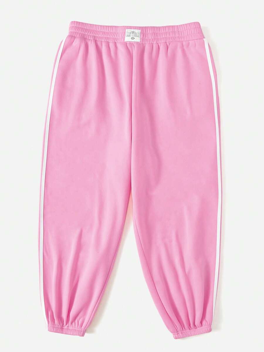 SHEIN EZwear Hơn Thư được vá Tương phản Đường may bên Quần thể thao - Màu Hồng baby - Xem 1