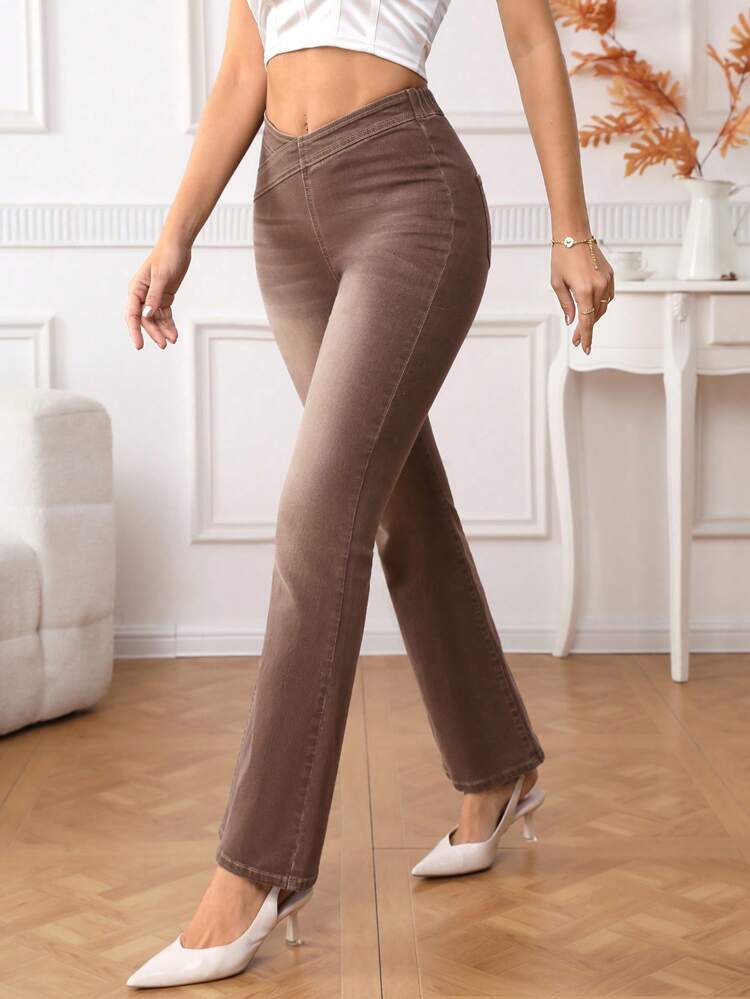 Asymmetrical Waist Flare Leg Jeans