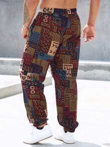 Manfinity RSRT Calças Longas Tapered Men Plus Patchwork Print com Cordão na Cintura, Gráficos Coloridos de Harém, Tamanho Casual - Multicolorido - Visão 2