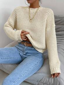 Chiquease Solid Drop Shoulder Knit Pullover Fall Winter Sweater - Apricot - View 1