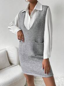 SHEIN Frenchy 雙口袋無袖毛衣洋裝無襯衫