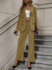 SHEIN Frenchy Đôi ngực Blazer & quần - Màu nâu  Mocha - Xem 3