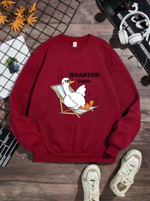 Teen Boy Cartoon & Letter Graphic Sweatshirt - Red - View 1