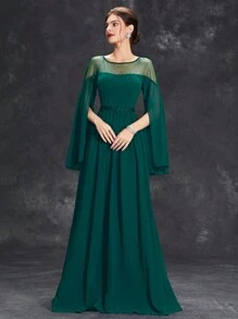 Chèn lưới áo tay cánh Ăn mặc trang trọng - Màu xanh lá cây đậm - Xem 1