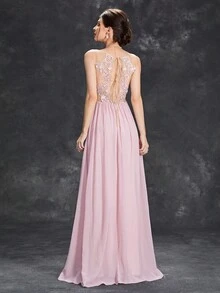 Chiffon Brautjungfernkleid Mit Kontrastreichem Mesh Rüschen Bustier