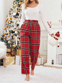 SHEIN Essnce Tartan Print Zip Fly Pants - Multicolor - View 5