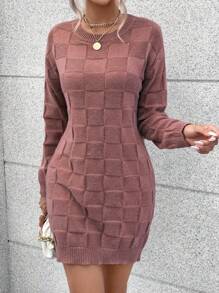 SHEIN Unity Solid Drop Shoulder Sweater Dress Without Belt - Red Violet - View 4