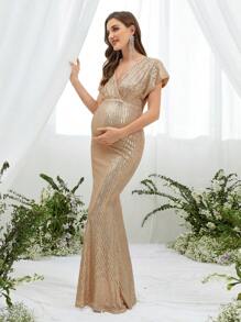 Faeriesty Dressalisa 孕妇斜领亮片鱼尾连衣裙