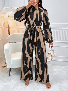 VaVaBold In Toàn bộ Tay áo lồng đèn Thắt lưng Áo liền quần - Màu Khaki - Xem 4