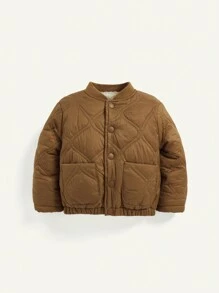 Baby Boy Button Front Thermal Lined Quilted Coat - Brown - View 3