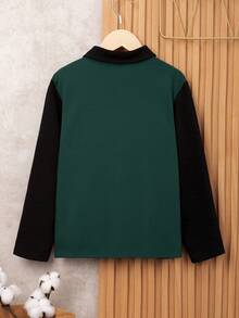 SHEIN 男大童撞色1/4拉鍊POLO衫 - 綠色 - 查看 2