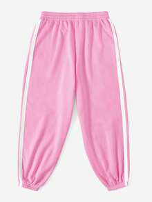 SHEIN EZwear Hơn Thư được vá Tương phản Đường may bên Quần thể thao - Màu Hồng baby - Xem 2