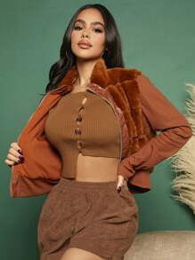 SHEIN SXY Solid Corduroy Wide Leg Shorts - Brown - View 3