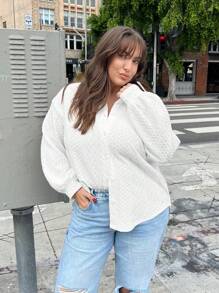 SHEIN Essnce Talla grande Camiseta de hombros caídos unicolor - Blanco - Ver 1