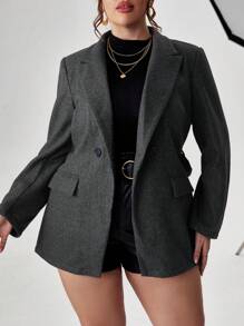 SHEIN Privé Hơn Cổ áo không bâu Túi có nắp Áo vest - Xám - Xem 6