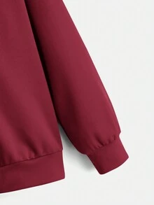 SHEIN Tween Boy Bear & Letter Graphic Hooded Sweatshirt - Burgundy - View 3