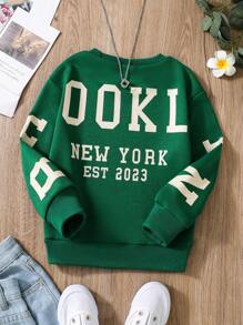 SHEIN Explorewe Young Girl Slogan Graphic Sweatshirt - Green - View 8