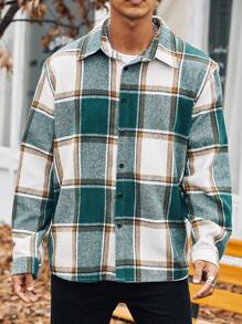 Manfinity Homme Nam Plus In kẻ sọc Nút Lên Áo khoác kiểu sơ mi - màu xanh lá - Xem 6