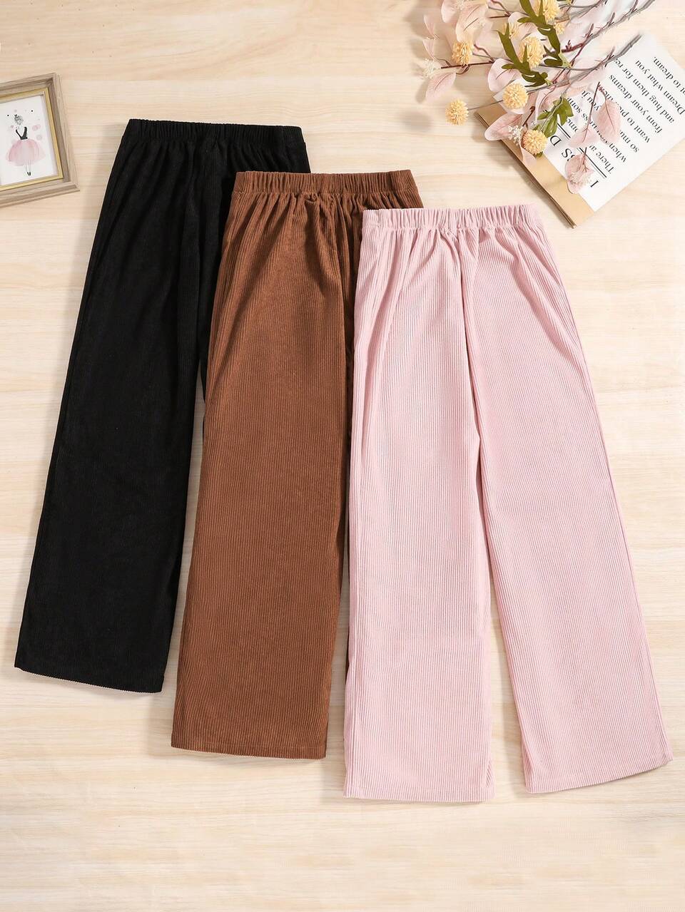 Tween Girl 3pcs Elastic Waist Cord Pants Chic Autumn/Winter